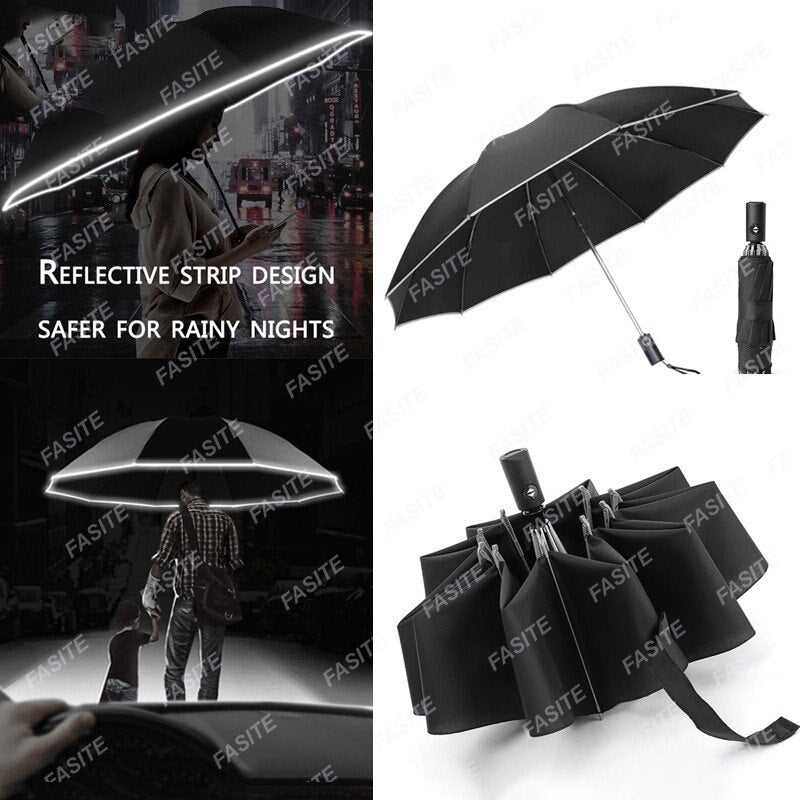 Reflective Stripe Reverse LED Light Automatic Umbrella