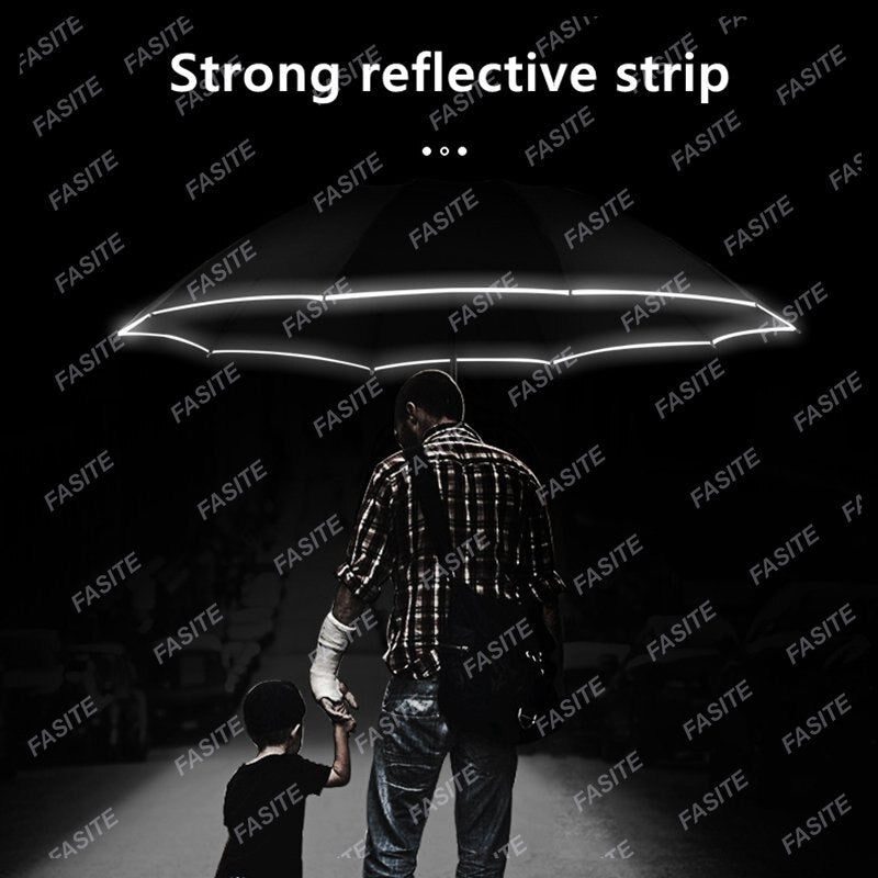 Reflective Stripe Reverse LED Light Automatic Umbrella