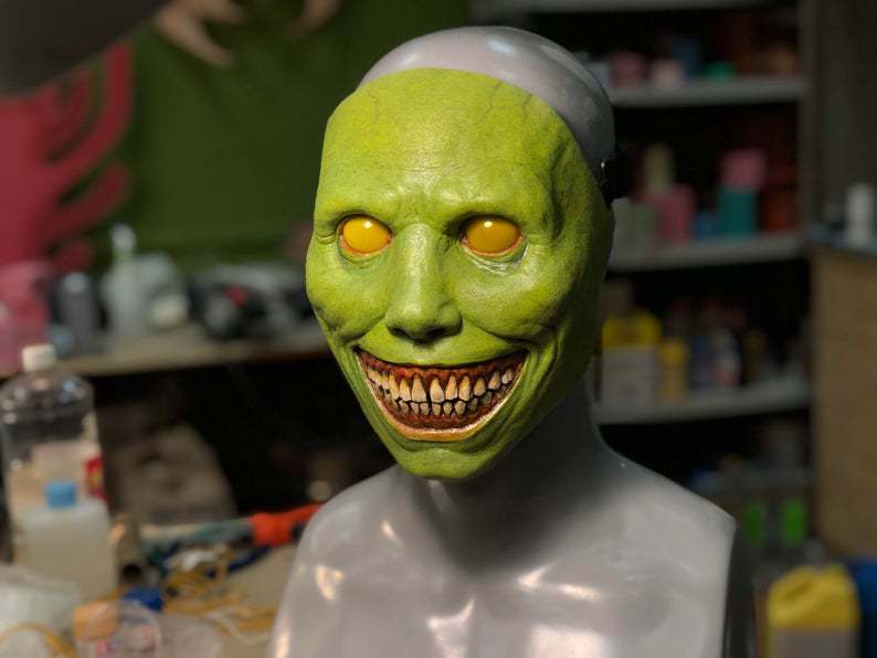 Horror mask cos Exorcist smile white face white eye demon mask