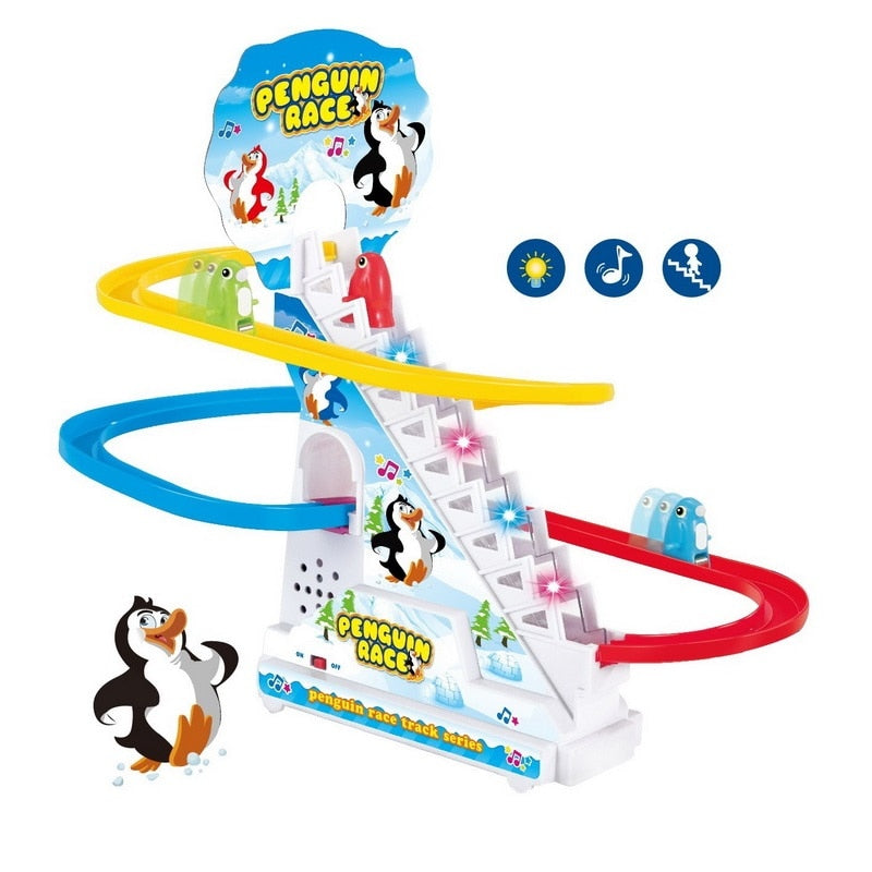 Climbing Stairs Track Toys Cartoon Penguin Dinosaur Dog Duck For Children