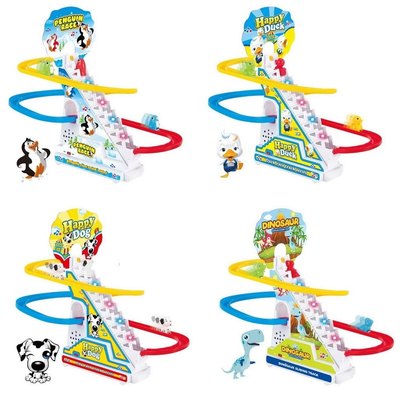 Climbing Stairs Track Toys Cartoon Penguin Dinosaur Dog Duck For Children