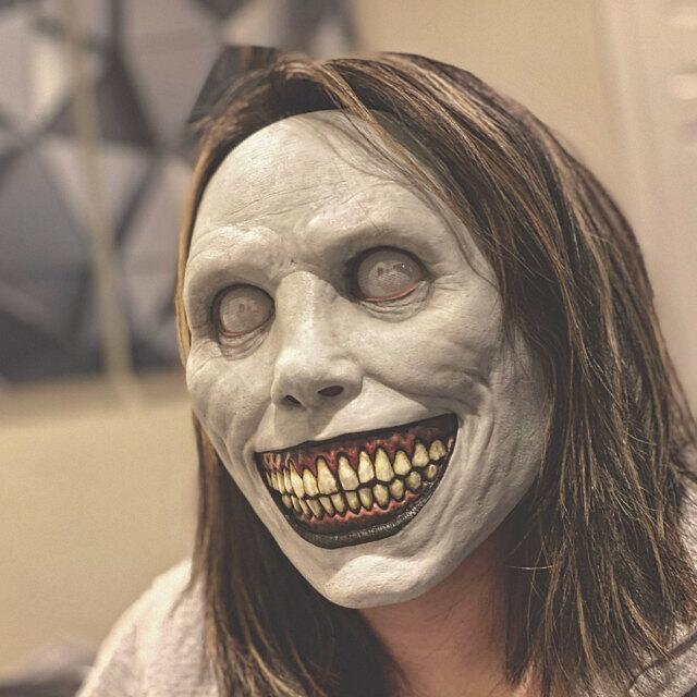 Horror mask cos Exorcist smile white face white eye demon mask