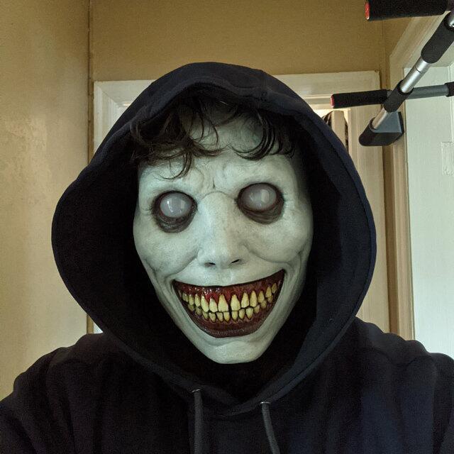 Horror mask cos Exorcist smile white face white eye demon mask