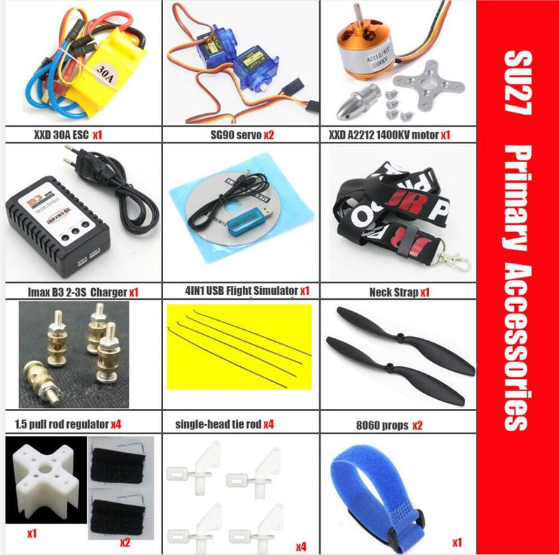 Fixed Wing Model Su27 RC Airplane With Microzone MC6C Transmitter with Receiver and Structure Parts For DIY RC Aircraft