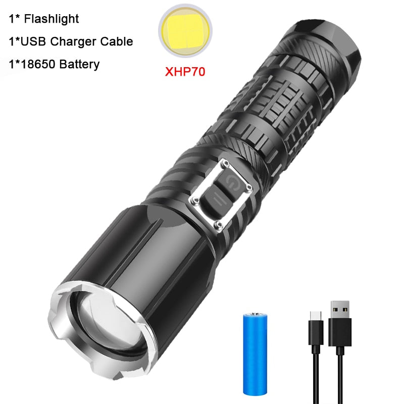 Powerful LED Flashlight Zoomable Torch Rechargeable Flashlights