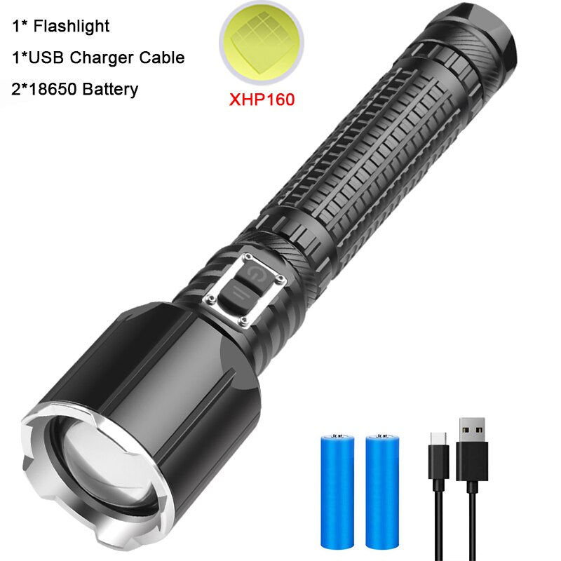 Powerful LED Flashlight Zoomable Torch Rechargeable Flashlights