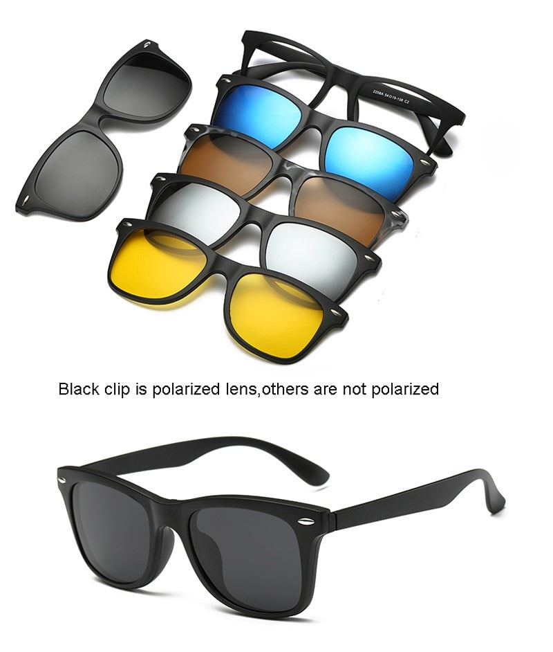 6 In 1 Custom Men Women Polarized Optical Magnetic Sunglasses