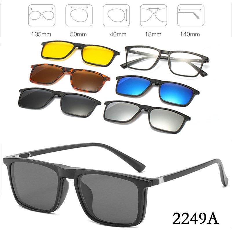 6 In 1 Custom Men Women Polarized Optical Magnetic Sunglasses