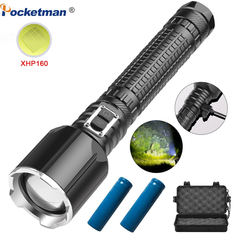 Powerful LED Flashlight Zoomable Torch Rechargeable Flashlights