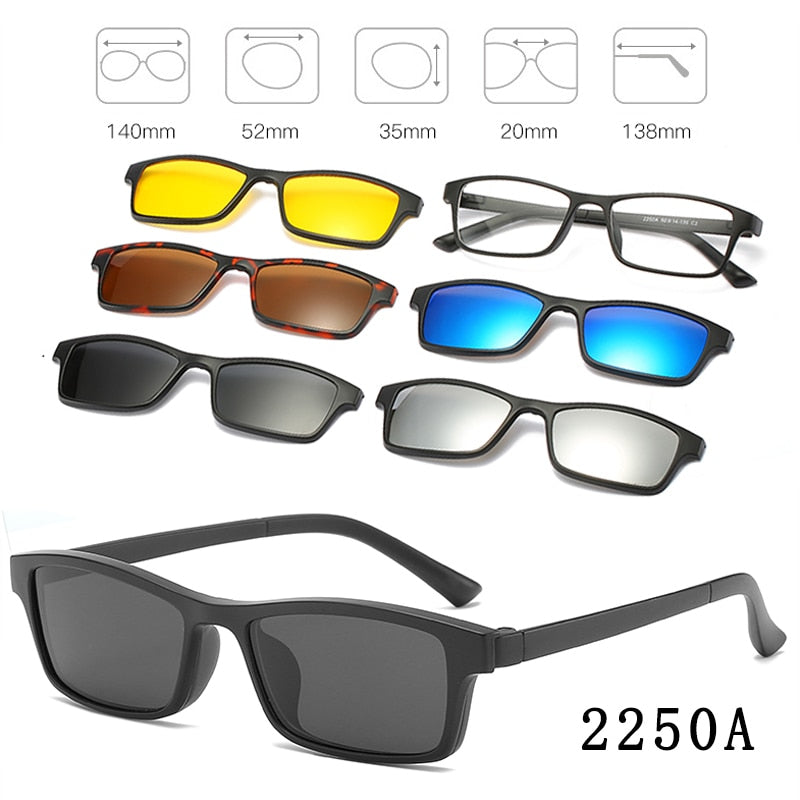 6 In 1 Custom Men Women Polarized Optical Magnetic Sunglasses