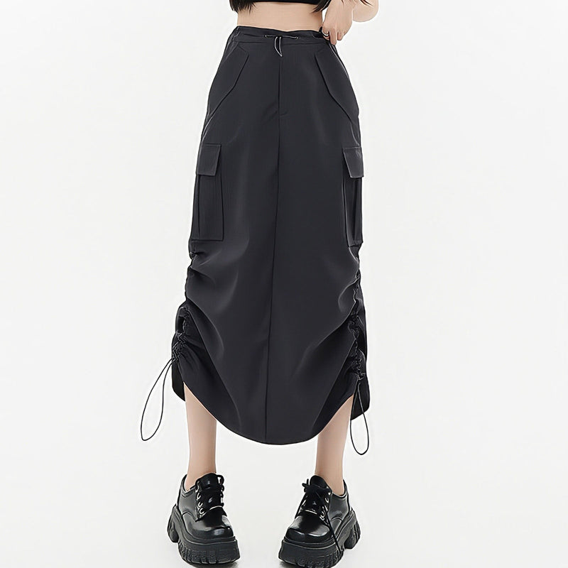 Black Pocket Straight Cargo Long Skirts For Women