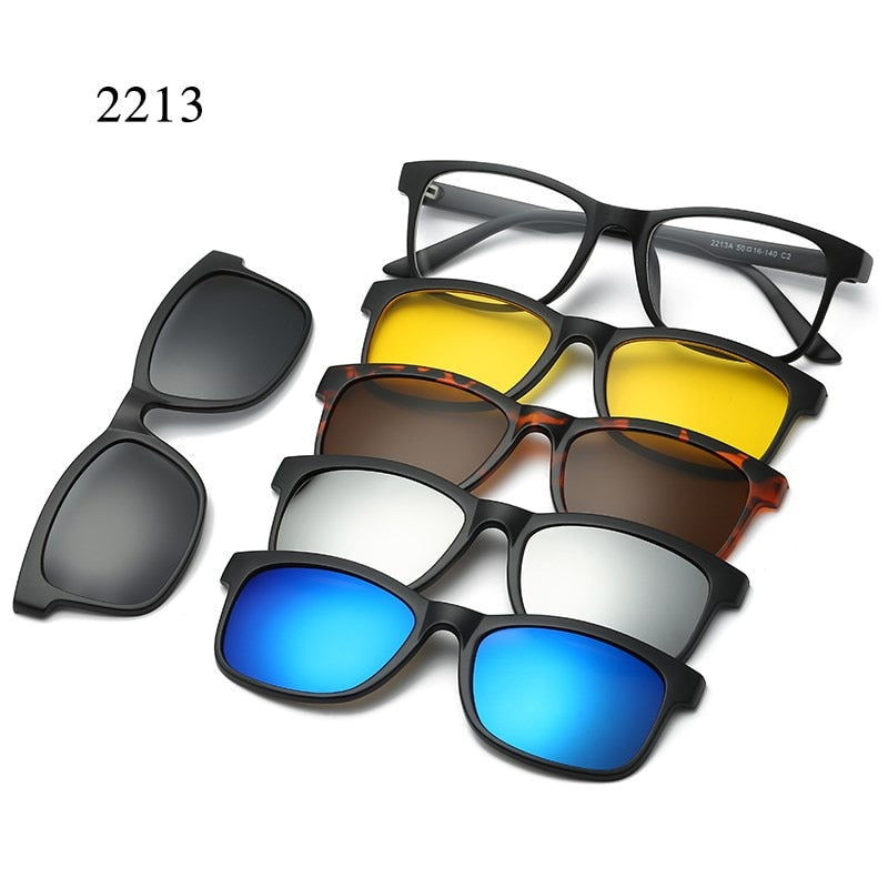 6 In 1 Custom Men Women Polarized Optical Magnetic Sunglasses