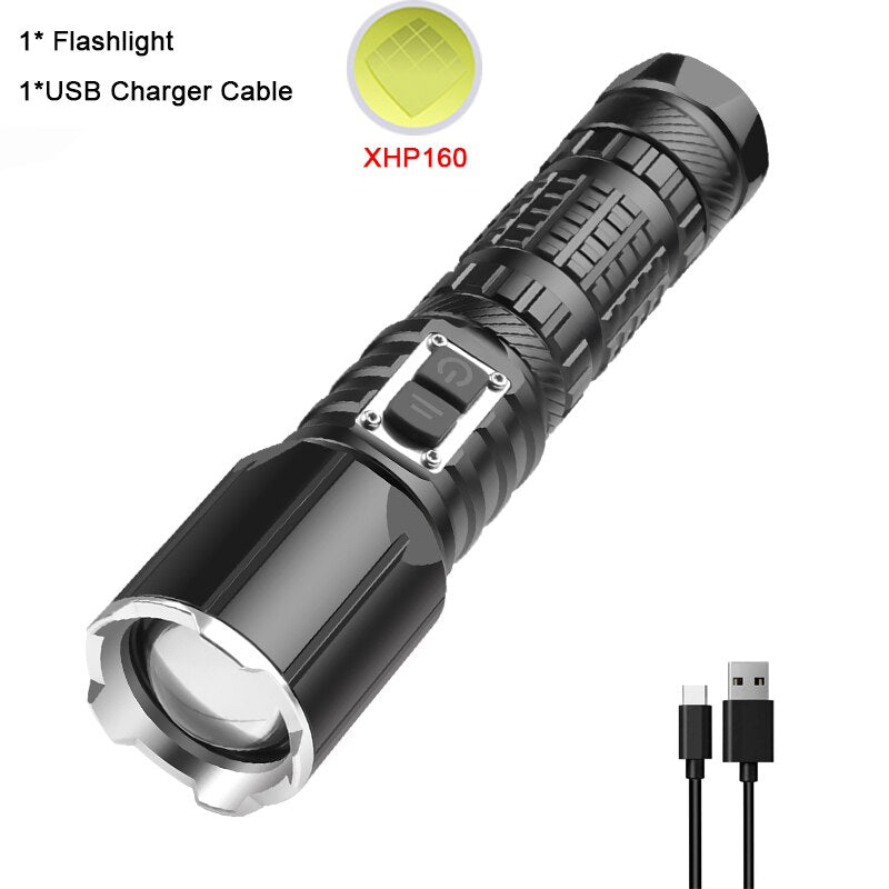 Powerful LED Flashlight Zoomable Torch Rechargeable Flashlights