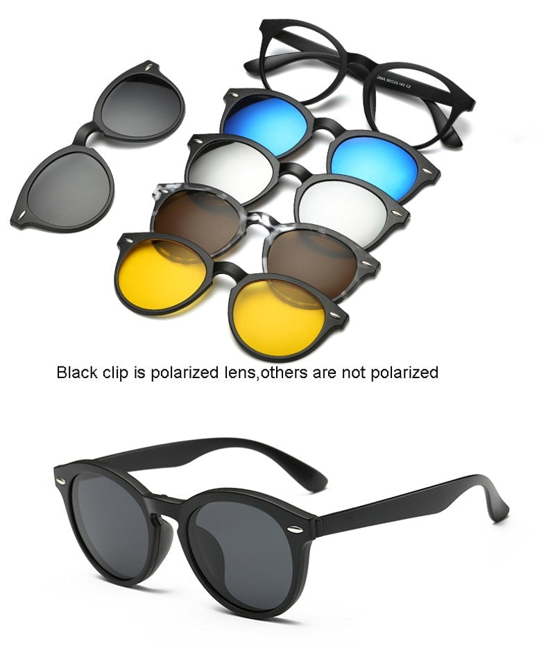 6 In 1 Custom Men Women Polarized Optical Magnetic Sunglasses