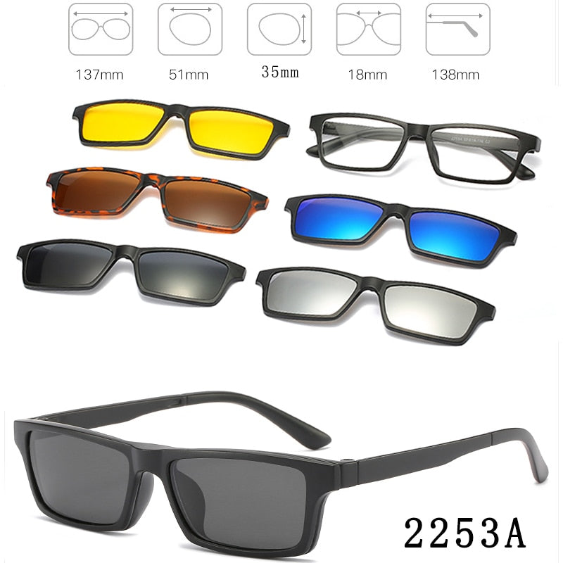 6 In 1 Custom Men Women Polarized Optical Magnetic Sunglasses