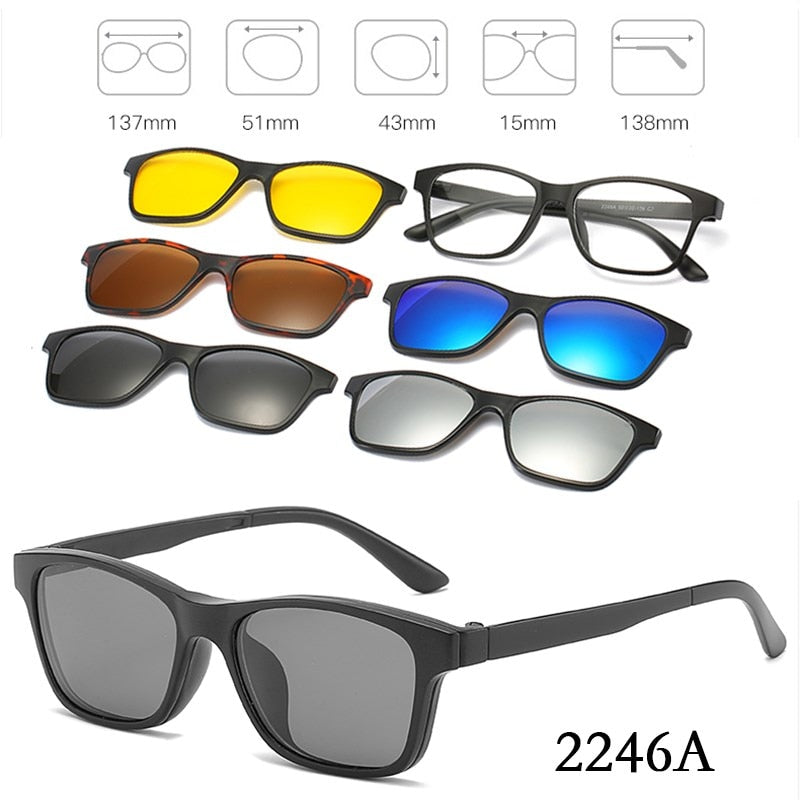 6 In 1 Custom Men Women Polarized Optical Magnetic Sunglasses