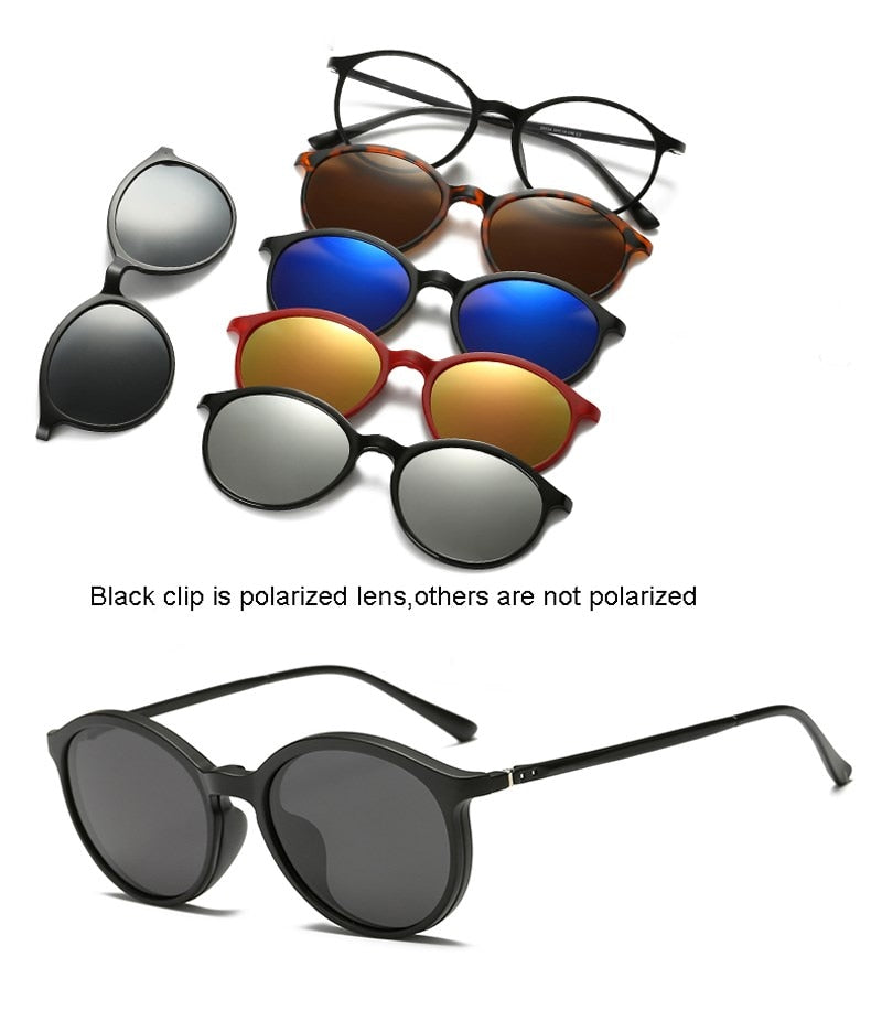 6 In 1 Custom Men Women Polarized Optical Magnetic Sunglasses