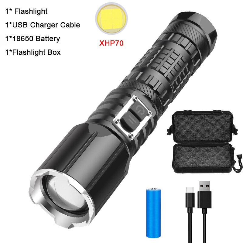 Powerful LED Flashlight Zoomable Torch Rechargeable Flashlights