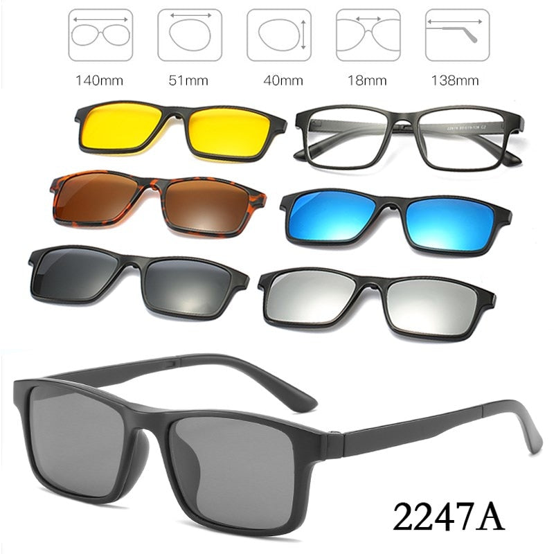 6 In 1 Custom Men Women Polarized Optical Magnetic Sunglasses