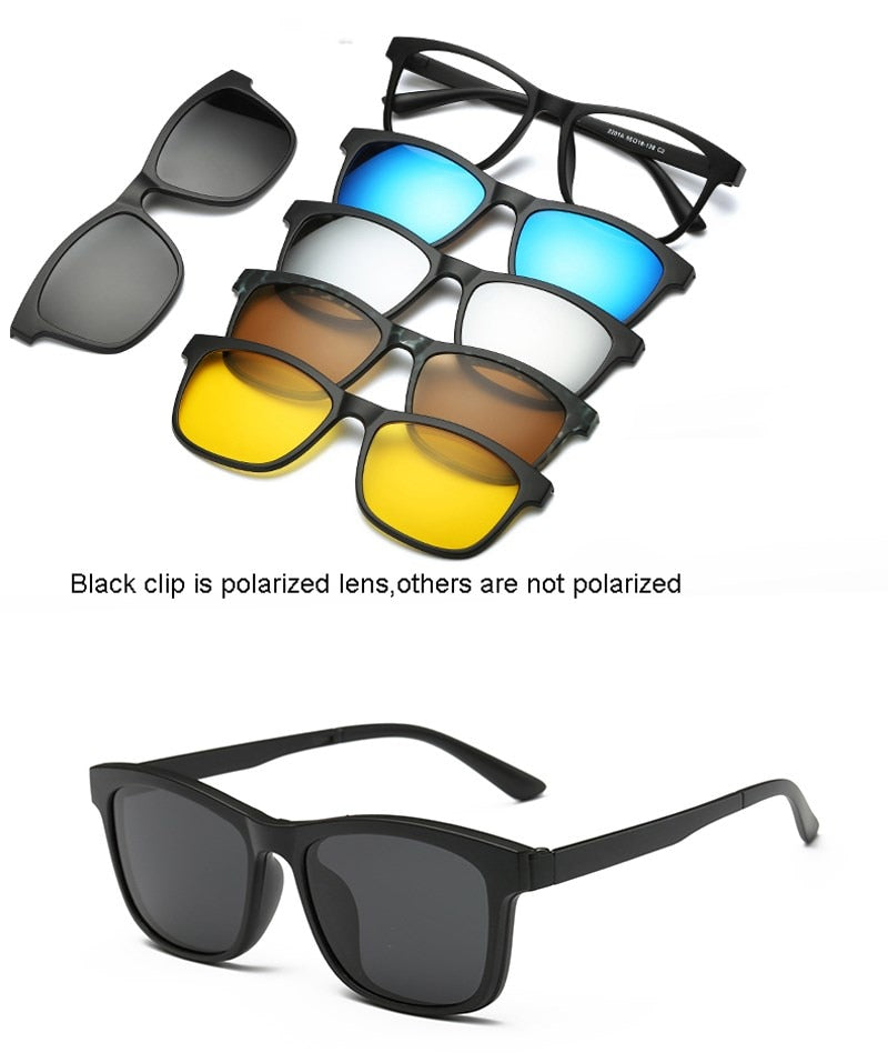 6 In 1 Custom Men Women Polarized Optical Magnetic Sunglasses