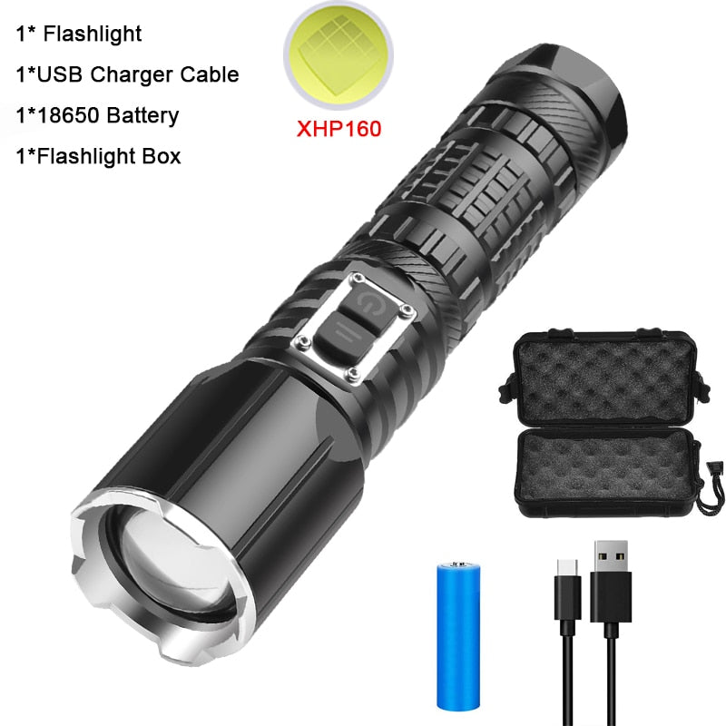 Powerful LED Flashlight Zoomable Torch Rechargeable Flashlights