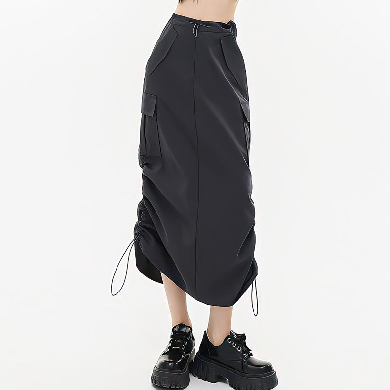 Black Pocket Straight Cargo Long Skirts For Women