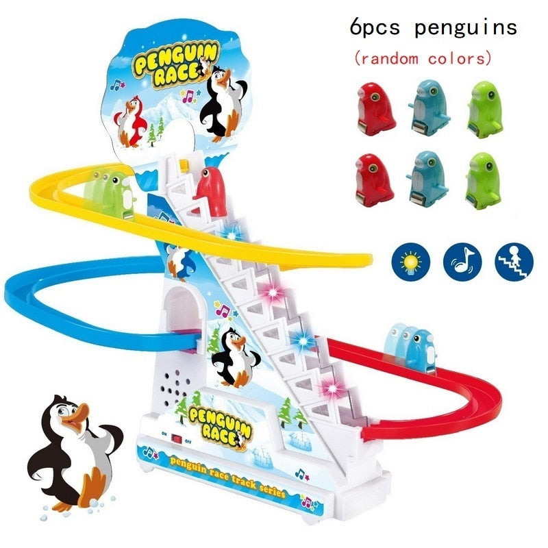 Climbing Stairs Track Toys Cartoon Penguin Dinosaur Dog Duck For Children