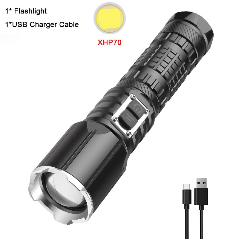 Powerful LED Flashlight Zoomable Torch Rechargeable Flashlights