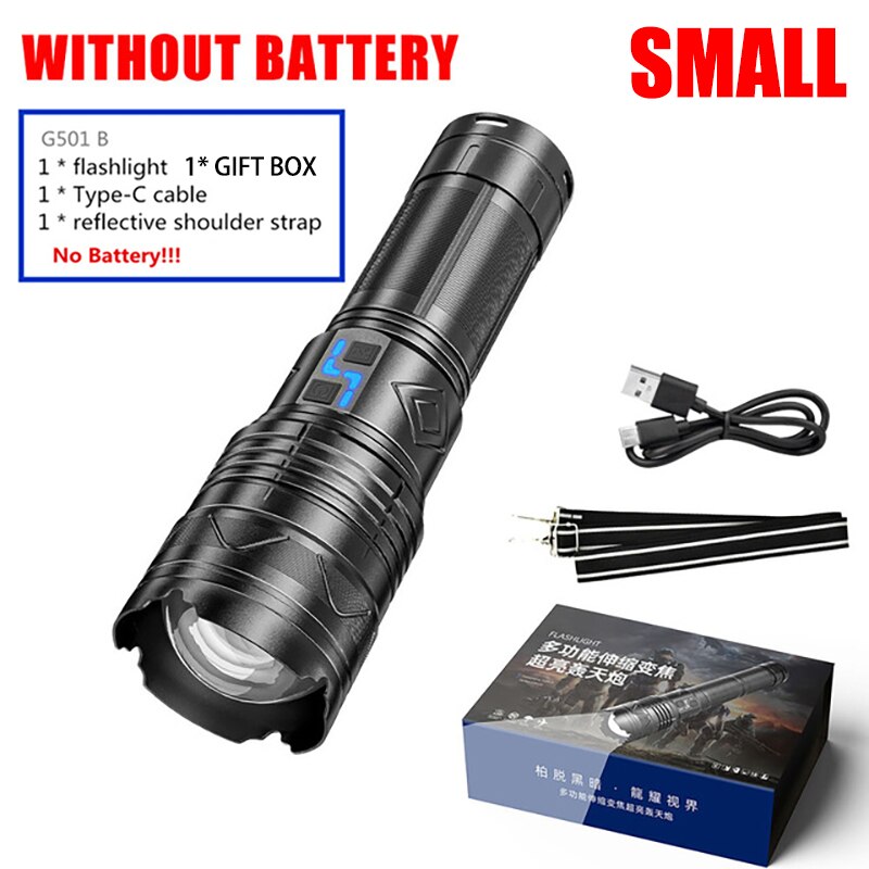 Powerful 100W LED Flashlight USB Rechargeable Zoomable Torch