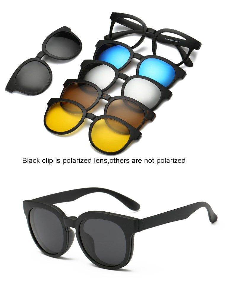 6 In 1 Custom Men Women Polarized Optical Magnetic Sunglasses