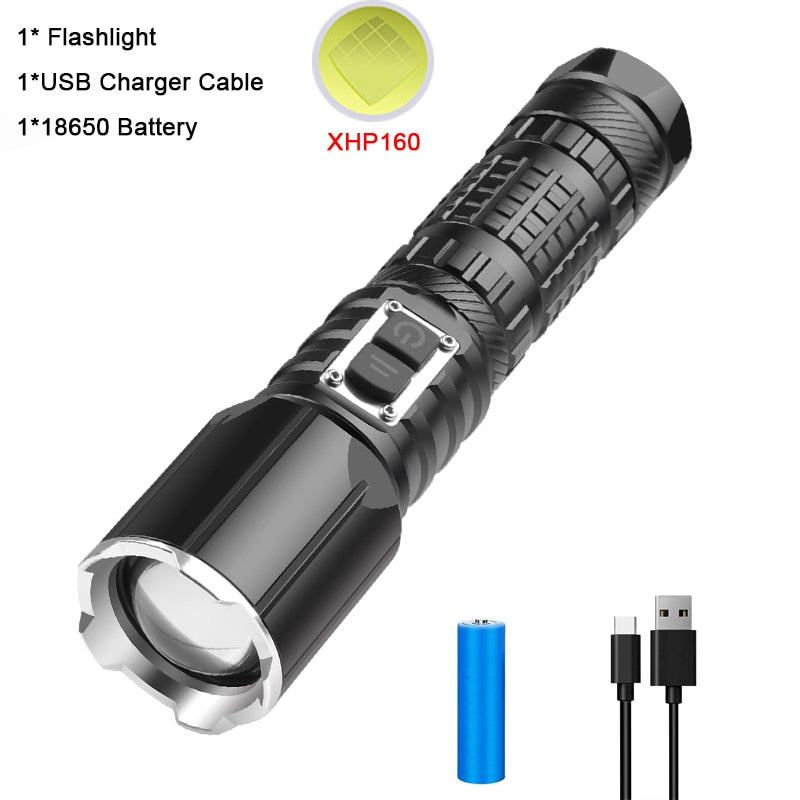 Powerful LED Flashlight Zoomable Torch Rechargeable Flashlights