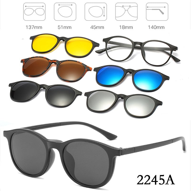 6 In 1 Custom Men Women Polarized Optical Magnetic Sunglasses