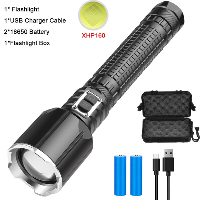 Powerful LED Flashlight Zoomable Torch Rechargeable Flashlights