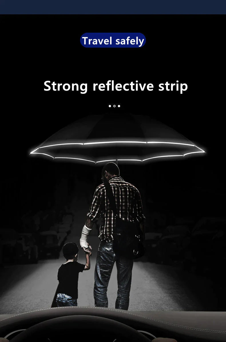 Reflective Stripe Reverse LED Light Automatic Umbrella